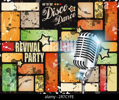 Retro' discoteca revival party opuscolo o poster per evento musicale Illustrazione Vettoriale