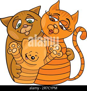 Cartoon illustrazione della felice Famiglia gatti Illustrazione Vettoriale