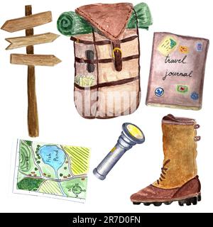 Zaino da viaggio isolato su oggetti bianchi Foto Stock