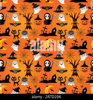 Cartoon Halloween pattern senza giunture Illustrazione Vettoriale