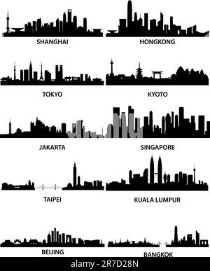 illustrazione vettoriale dettagliata di diverse città asiatiche Illustrazione Vettoriale