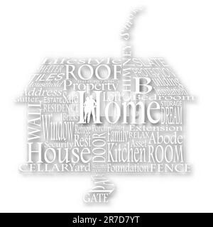 Vettore modificabile spaccato di una casa fatta da parole casalinga con sfondo ombra eseguita utilizzando un gradiente mesh Illustrazione Vettoriale