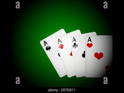 Carte da gioco sul tavolo verde - quattro assi Illustrazione Vettoriale