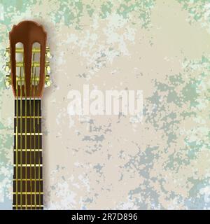 Abstract la musica di sfondo grunge con la chitarra acustica su verde Illustrazione Vettoriale