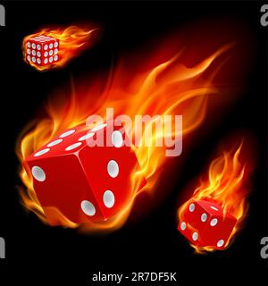 Dadi in fuoco. Immagine su sfondo nero Illustrazione Vettoriale