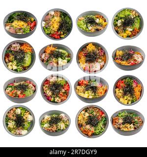Collage di piatti assortiti hawaiiani con ciotola di poke Foto Stock