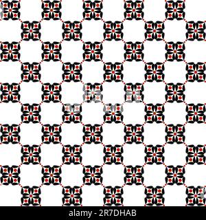 Elegante motivo geometrico floreale nero e rosso su uno sfondo bianco pulito Foto Stock