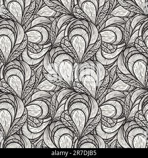 motivo floreale astratto vector seamless, monocromatico, 4 maschere di ritaglio Illustrazione Vettoriale