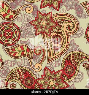 maschere di ritaglio con motivo paisley disegnato a mano senza cuciture vettoriali Illustrazione Vettoriale