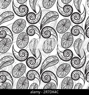 motivo monocromatico astratto senza cuciture vettoriali disegnato a mano Illustrazione Vettoriale