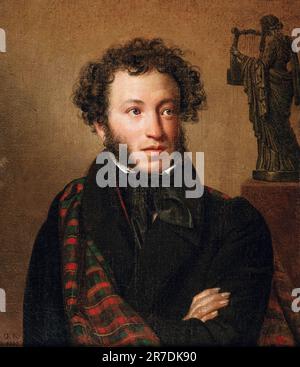 Alexander Pushkin (1799-1837), poeta, drammaturgo e romanziere russo, ritratto dipinto in olio su tela di Orest Kiprensky, 1827 Foto Stock