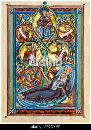 L'albero di Jesse, 13th ° secolo manoscritto illuminato in tempera, oro e foglia d'argento, 1240-1250 Foto Stock