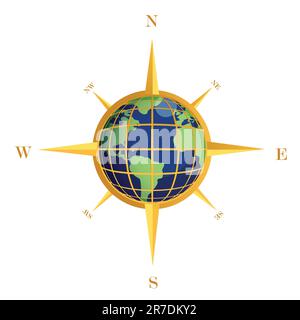 Compasso d'oro globe illustration design isolato su bianco Illustrazione Vettoriale