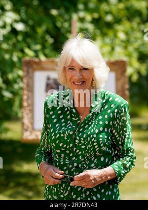 La regina Camilla nomina il nuovo Cavalleria a tamburo della famiglia alla Clarence House di Londra. Data immagine: Mercoledì 14 giugno 2023. Foto Stock