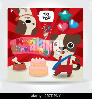 Biglietto di compleanno, amici cani. Illustrazione Vettoriale