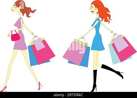 Illustrazione vettoriale di Girl shopping Illustrazione Vettoriale