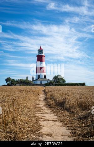 Faro di Happisburgh a Norfolk, Regno Unito Foto Stock