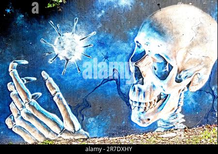 Totenkopf an einer Mauer (Graffito); cranio (graffito) su un muro Foto Stock