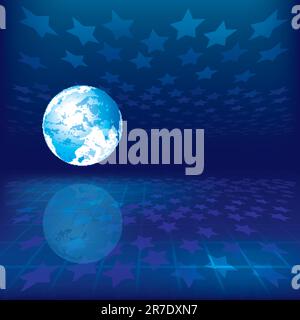 Abstract sfondo con messa a terra e stelle su sfondo blu Illustrazione Vettoriale