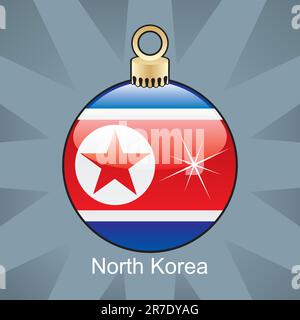 illustrazione vettoriale completamente modificabile della bandiera isolata della corea del nord a forma di bulbo di natale Illustrazione Vettoriale