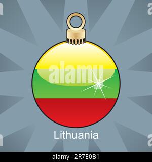 illustrazione vettoriale completamente modificabile della bandiera lituana isolata a forma di bulbo di natale Illustrazione Vettoriale