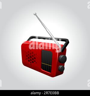 immagine iconica di un set radio a transistor rosso lucido Illustrazione Vettoriale