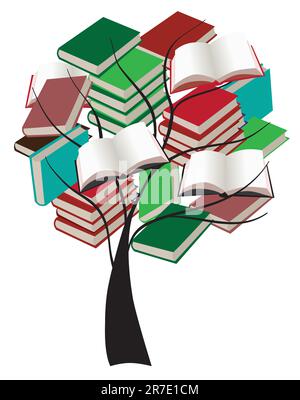 illustrazione vettoriale dell'albero con i libri Illustrazione Vettoriale
