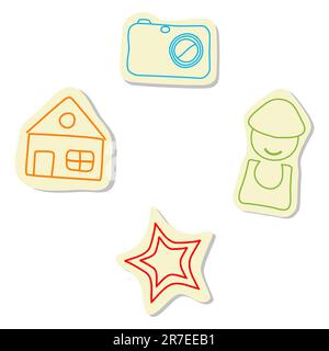 Illustrazione di sketchy icone su sfondo bianco Illustrazione Vettoriale