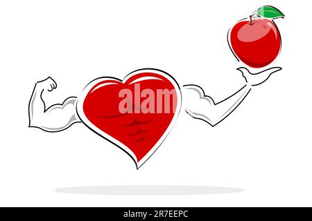 Illustrazione di cuore sano azienda Apple su sfondo bianco Illustrazione Vettoriale