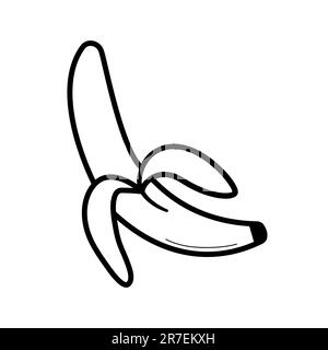 Banana sbucciata. Icona disegnata a mano schizzo di frutta. Illustrazione del vettore isolato nello stile di linea doodle. Illustrazione Vettoriale
