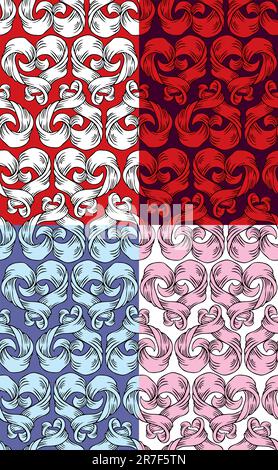 Il nastro ha creato un motivo vintage con cuori disegnati a mano senza cuciture Illustrazione Vettoriale