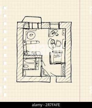 Riqualificazione di appartamento, schizzo Illustrazione Vettoriale