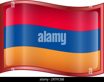 Icona bandiera Armenia, isolata su sfondo bianco. Illustrazione Vettoriale