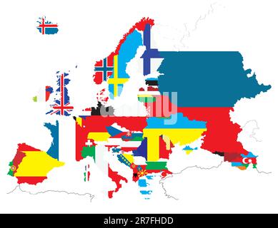delineare le mappe dei paesi con le bandiere nazionali Illustrazione Vettoriale