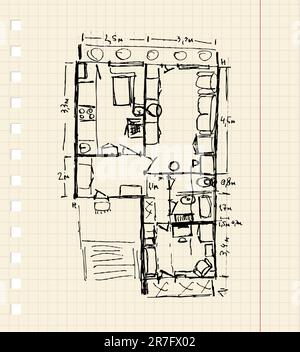 Riqualificazione di appartamento, schizzo Illustrazione Vettoriale