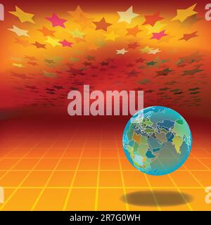 Illustrazione astratta con globo su sfondo rosso Illustrazione Vettoriale