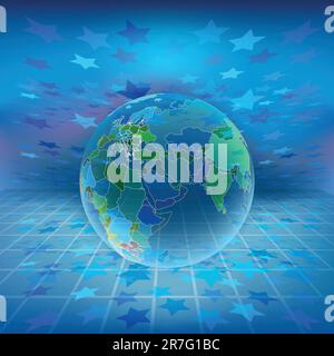 Sfondo astratto con globo blu su sfondo del paesaggio Illustrazione Vettoriale