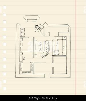 Riqualificazione di appartamento, schizzo Illustrazione Vettoriale