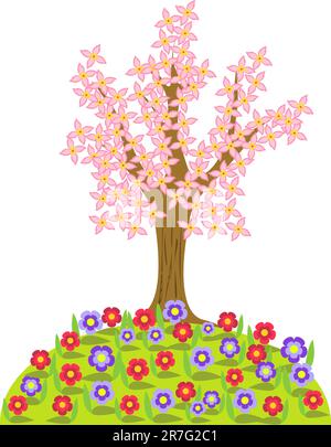 Illustrazione di un albero in fiore rosa nella stagione primaverile Illustrazione Vettoriale