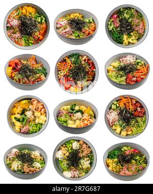 Collage di piatti assortiti hawaiiani con ciotola di poke Foto Stock
