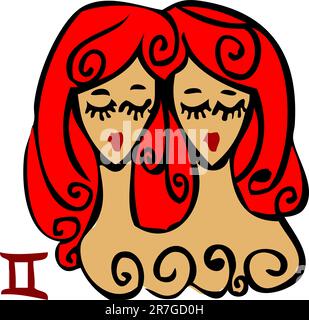 Segni zodiacali, icone - gemini, simbolo della donna di bellezza Illustrazione Vettoriale