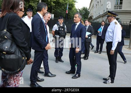 Parigi, Francia. 15th giugno, 2023. Visita del Ministro degli interni e dei territori d'oltremare Gerald Darmanin sui rinforzi estivi della polizia a Parigi il 15 giugno 2023. Foto di Nasser Berzane/ABACAPRESS.COM Credit: Abaca Press/Alamy Live News Foto Stock