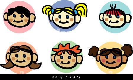 set di icone per bambini e famiglie felici, pulsante vettoriale, etichetta, adesivi Illustrazione Vettoriale