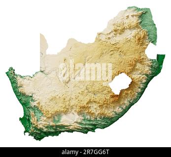 Rappresentazione 3D dettagliata di una mappa a rilievo ombreggiata con fiumi e laghi. Colorato dall'elevazione. Sfondo bianco. Creato con i dati satellitari. Foto Stock