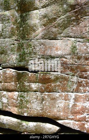 Parete di roccia del fiume ricoperta da alghe Foto Stock