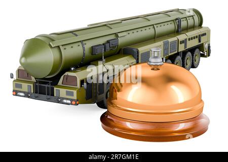 Missile Scud, sistema di missili balistici mobili a corto raggio con campana di ricezione. 3D rendering isolato su sfondo bianco Foto Stock