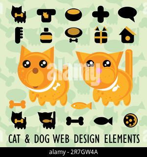 Set di icone e sfondo del sito Web Big Pets Illustrazione Vettoriale