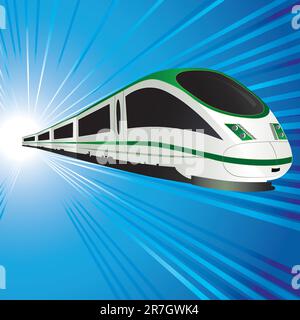 Treno ad alta velocità sullo sfondo astratto del tunnel. Illustrazione vettoriale. La versione Eps10.Vector di questa immagine è disponibile anche nel mio portfolio Illustrazione Vettoriale