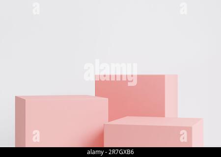 Una serie di podi rosa su sfondo bianco. rendering 3d. Foto Stock