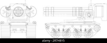 Disegno di una mitragliatrice pesante semovente - illustrazione vettoriale eps8 Illustrazione Vettoriale